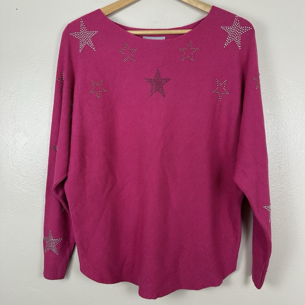 LIV Milano Women's‎ M Star Studded Sweater Pink Vivacious Contemporary Party NEW